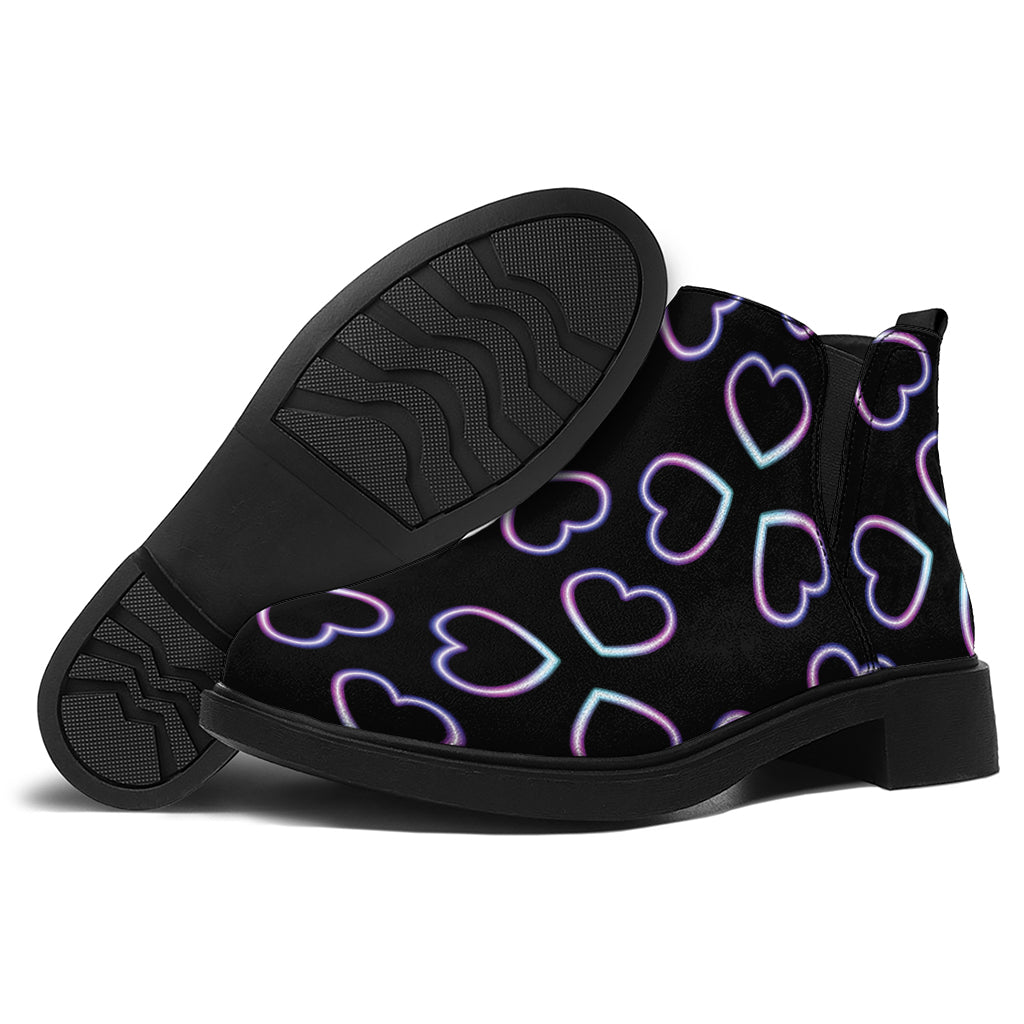 Lights Heart Pattern Print Flat Ankle Boots
