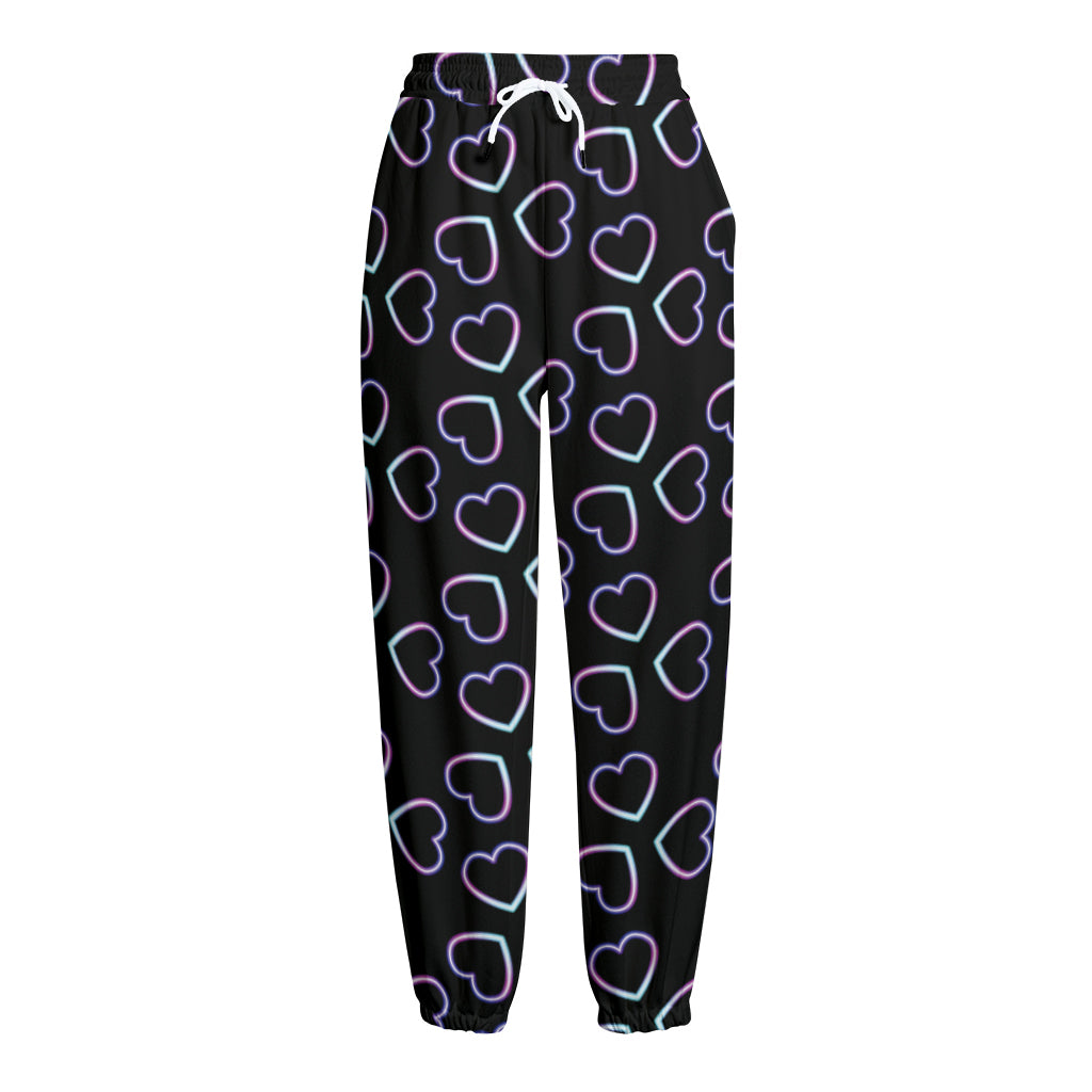 Lights Heart Pattern Print Fleece Lined Knit Pants