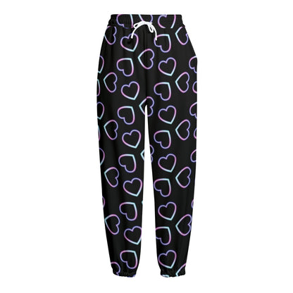 Lights Heart Pattern Print Fleece Lined Knit Pants