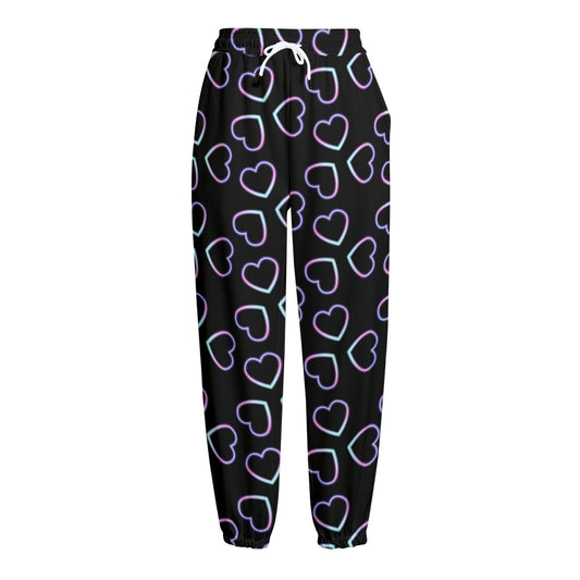 Lights Heart Pattern Print Fleece Lined Knit Pants