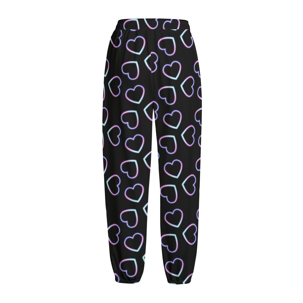 Lights Heart Pattern Print Fleece Lined Knit Pants
