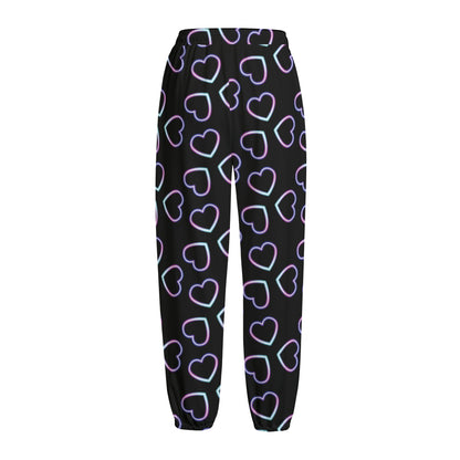 Lights Heart Pattern Print Fleece Lined Knit Pants