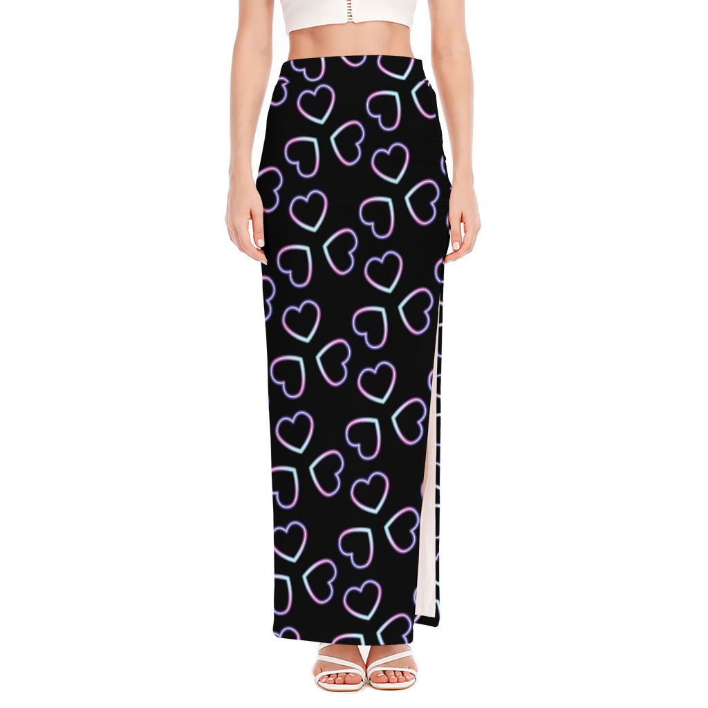 Lights Heart Pattern Print High Slit Maxi Skirt