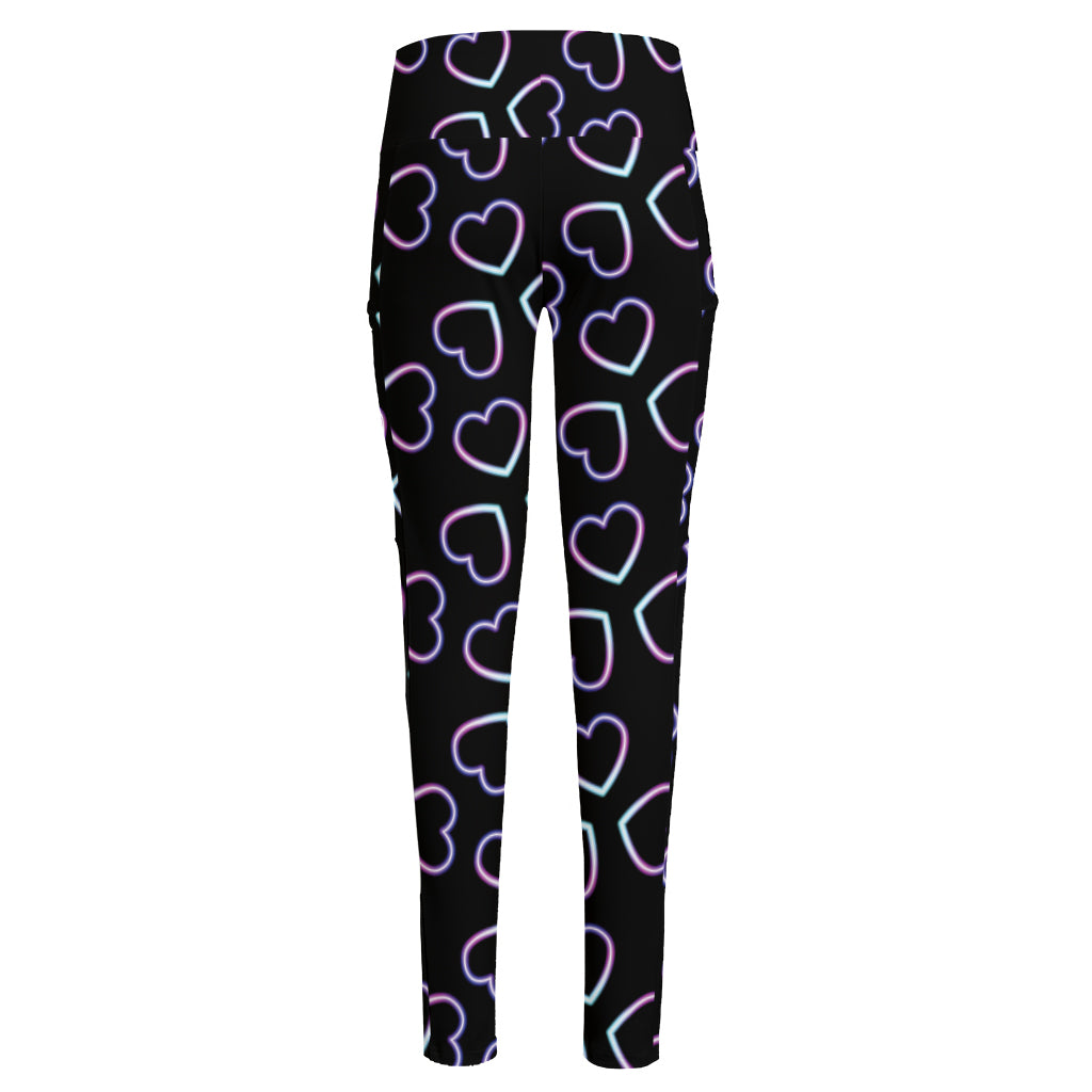 Lights Heart Pattern Print High-Waisted Pocket Leggings