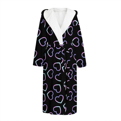 Lights Heart Pattern Print Hooded Bathrobe