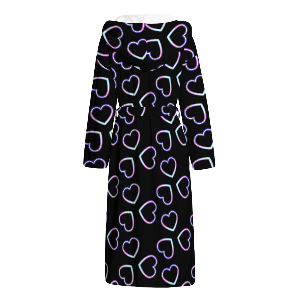 Lights Heart Pattern Print Hooded Bathrobe