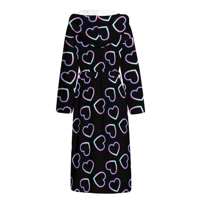 Lights Heart Pattern Print Hooded Bathrobe
