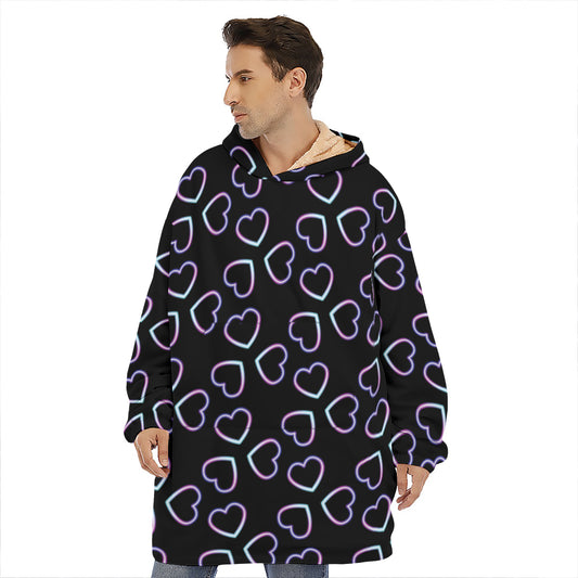 Lights Heart Pattern Print Hoodie Blanket
