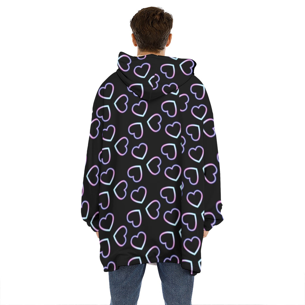 Lights Heart Pattern Print Hoodie Blanket