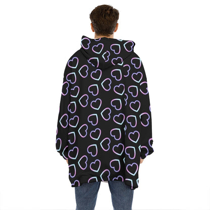 Lights Heart Pattern Print Hoodie Blanket
