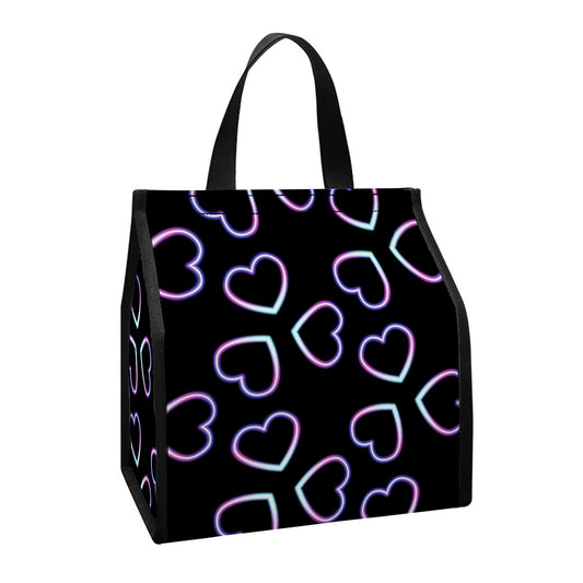 Lights Heart Pattern Print Insulated Lunch Tote