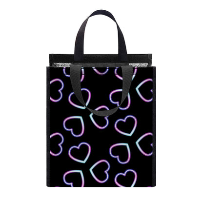 Lights Heart Pattern Print Insulated Lunch Tote