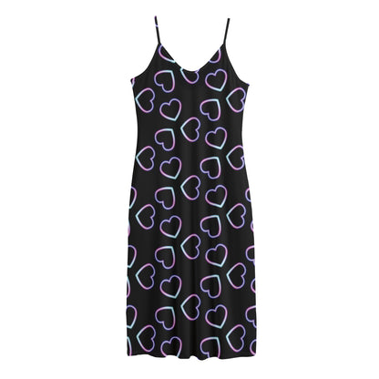 Lights Heart Pattern Print Jersey Midi Cami Dress