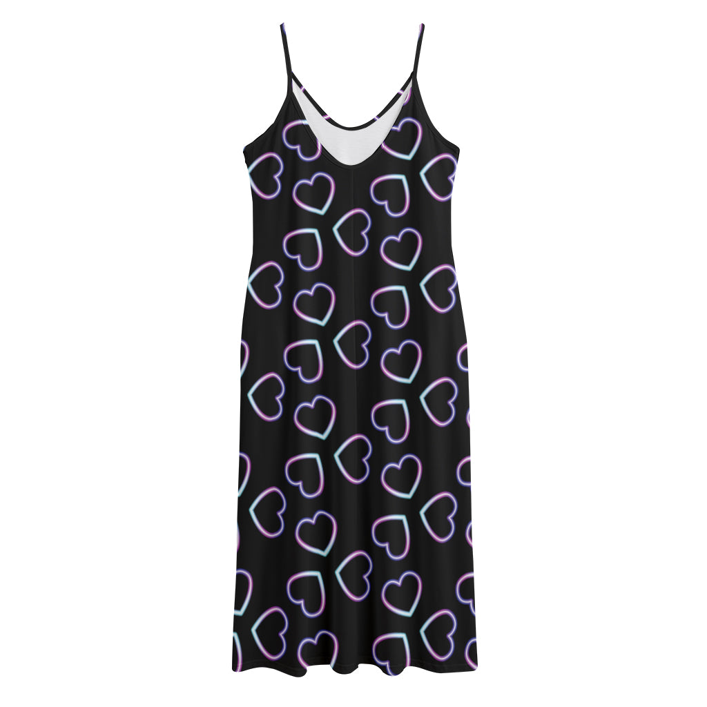Lights Heart Pattern Print Jersey Midi Cami Dress