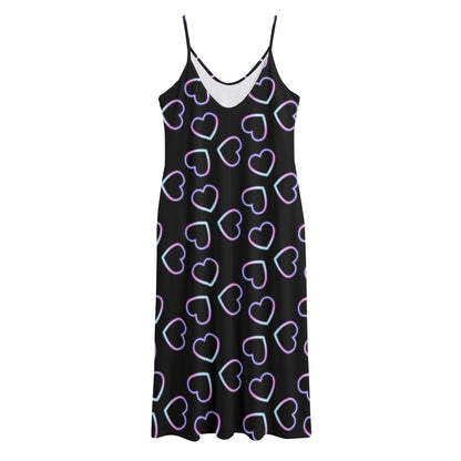 Lights Heart Pattern Print Jersey Midi Cami Dress