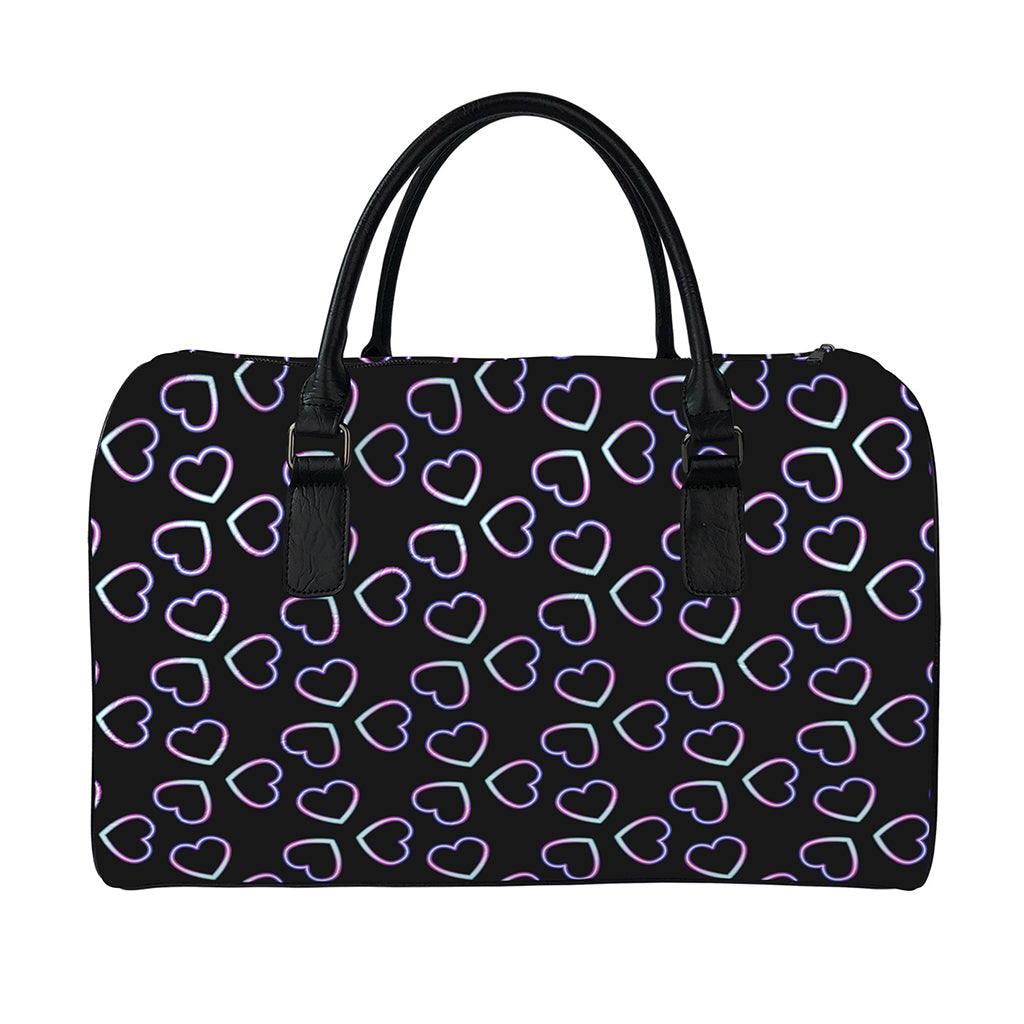 Lights Heart Pattern Print Leather Duffle Bag