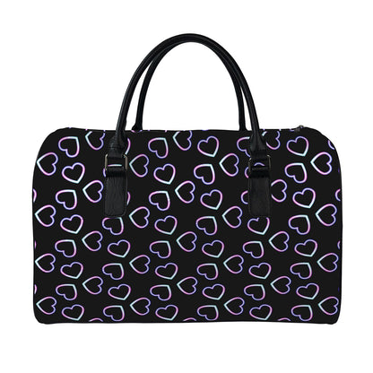 Lights Heart Pattern Print Leather Duffle Bag