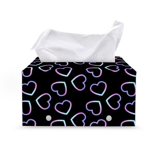 Lights Heart Pattern Print Leather Tissue Box Cover