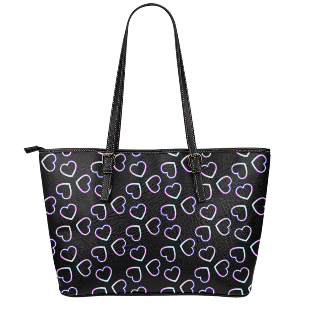 Lights Heart Pattern Print Leather Tote Bag