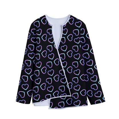 Lights Heart Pattern Print Long Sleeve Short Coat
