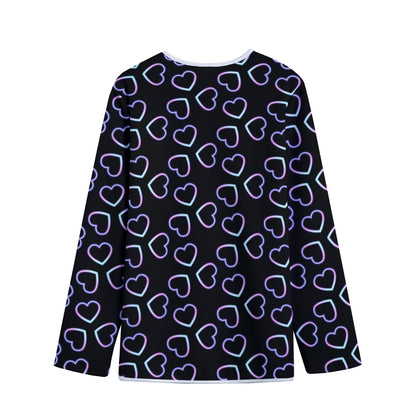 Lights Heart Pattern Print Long Sleeve Short Coat