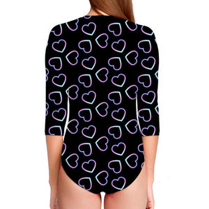 Lights Heart Pattern Print Long Sleeve Swimsuit