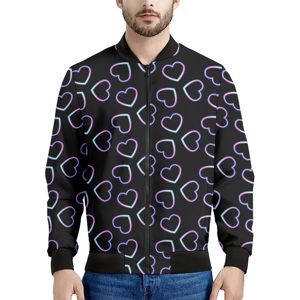 Lights Heart Pattern Print Men's Bomber Jacket