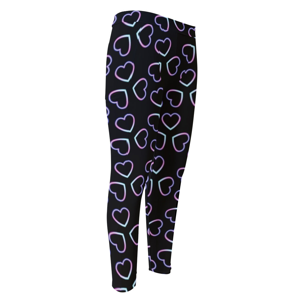 Lights Heart Pattern Print Men's Compression Pants