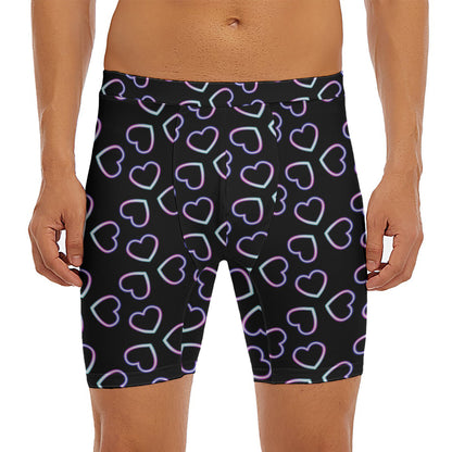 Lights Heart Pattern Print Men's Long Boxer Briefs