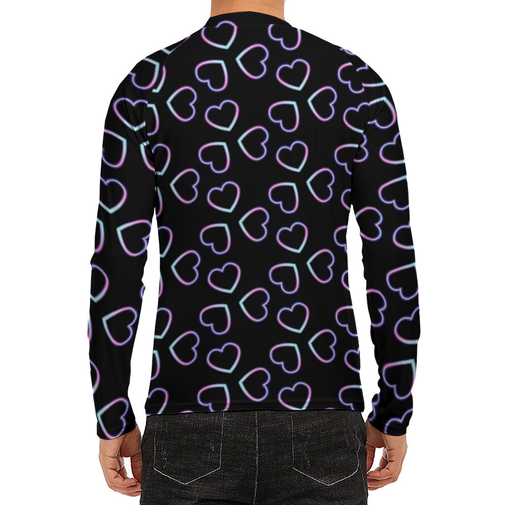 Lights Heart Pattern Print Men's Long Sleeve Rash Guard