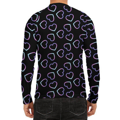 Lights Heart Pattern Print Men's Long Sleeve Rash Guard