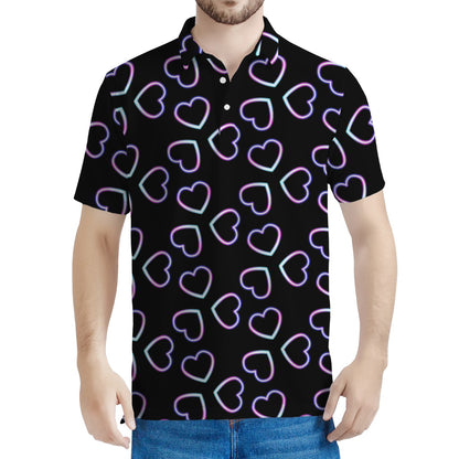 Lights Heart Pattern Print Men's Polo Shirt