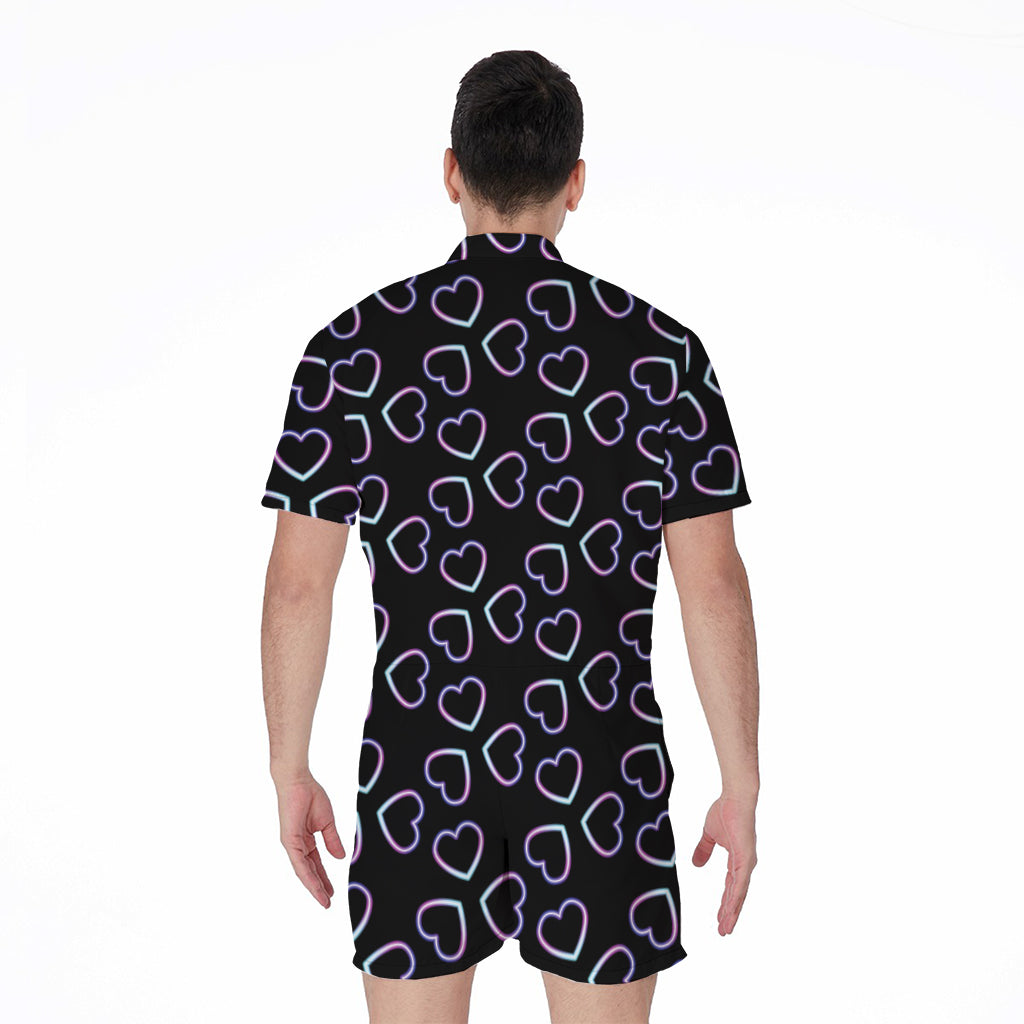 Lights Heart Pattern Print Men's Rompers