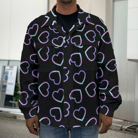 Lights Heart Pattern Print Men's Shirt Jacket