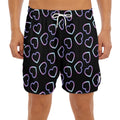 Lights Heart Pattern Print Men's Split Running Shorts