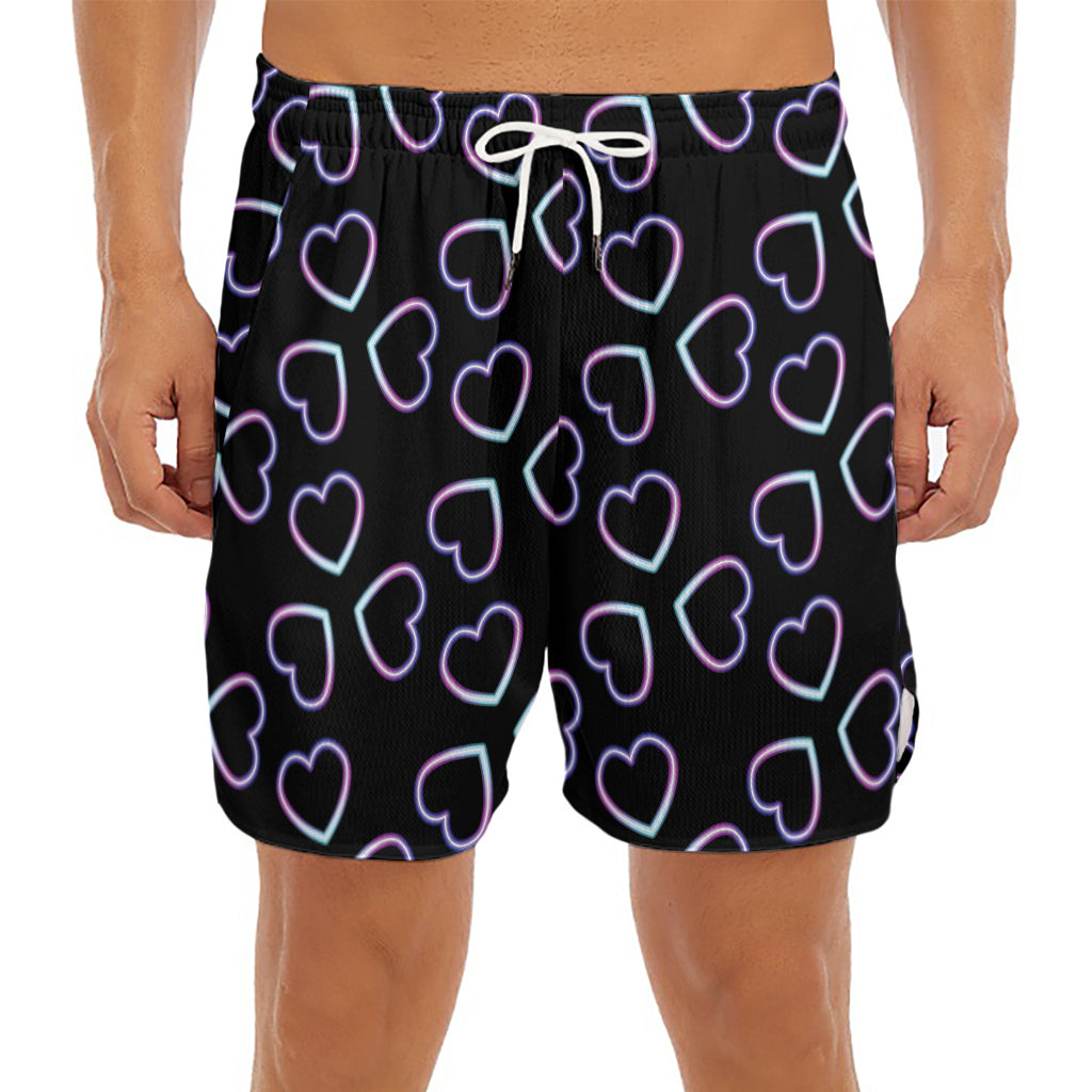 Lights Heart Pattern Print Men's Split Running Shorts