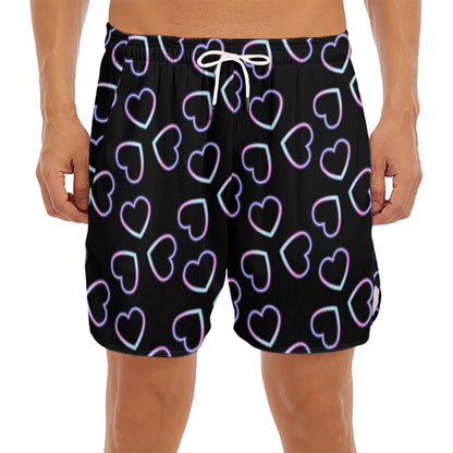 Lights Heart Pattern Print Men's Split Running Shorts