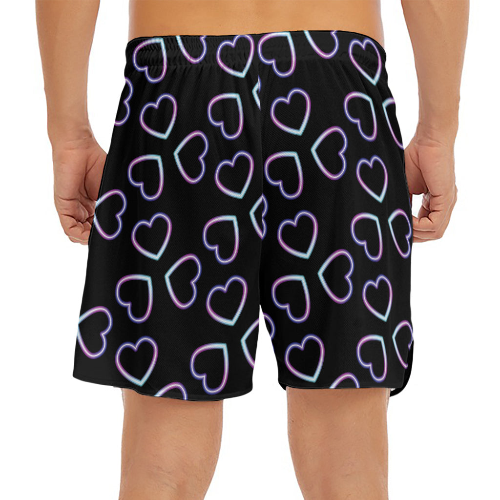 Lights Heart Pattern Print Men's Split Running Shorts