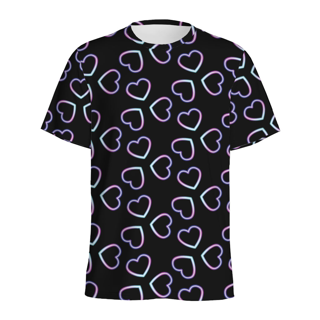 Lights Heart Pattern Print Men's Sports T-Shirt