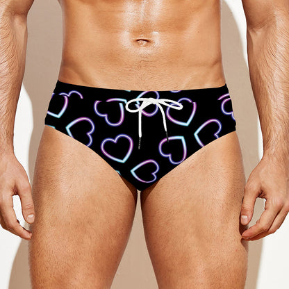 Lights Heart Pattern Print Men's Swim Briefs