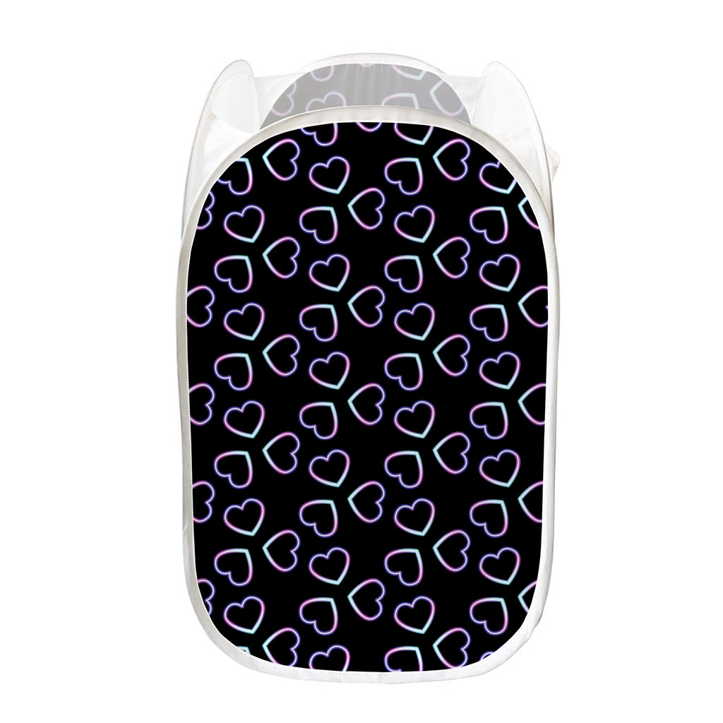 Lights Heart Pattern Print Mesh Laundry Hamper
