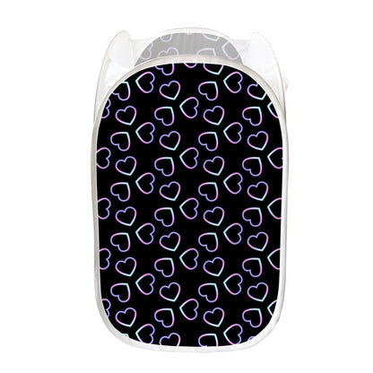 Lights Heart Pattern Print Mesh Laundry Hamper