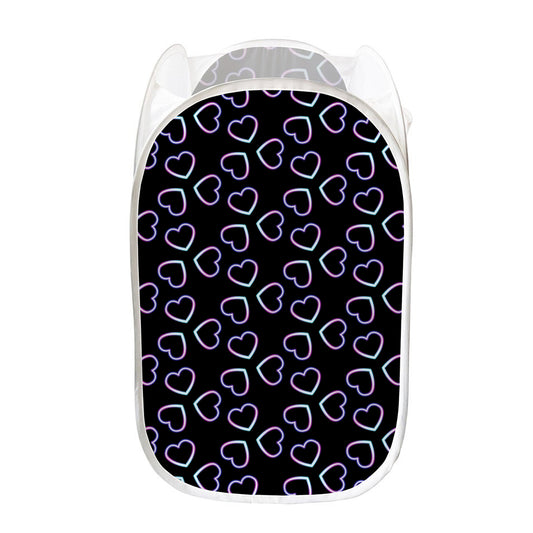 Lights Heart Pattern Print Mesh Laundry Hamper