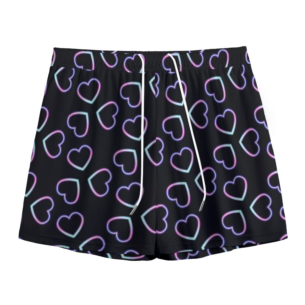 Lights Heart Pattern Print Mesh Shorts