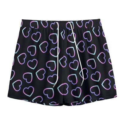Lights Heart Pattern Print Mesh Shorts