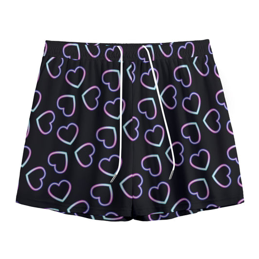 Lights Heart Pattern Print Mesh Shorts
