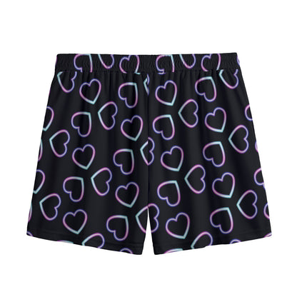 Lights Heart Pattern Print Mesh Shorts