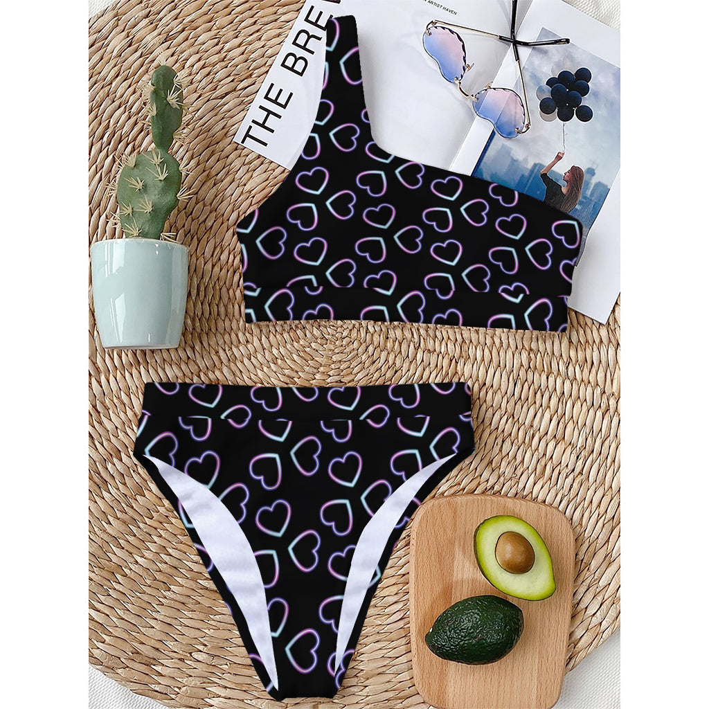 Lights Heart Pattern Print One Shoulder Bikini Top