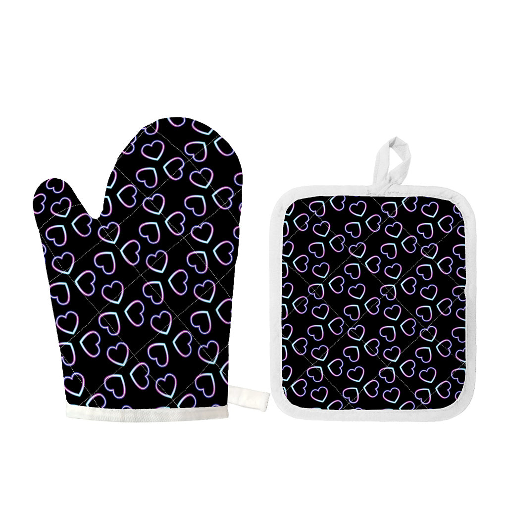 Lights Heart Pattern Print Oven Mitt And Pot Holder Set