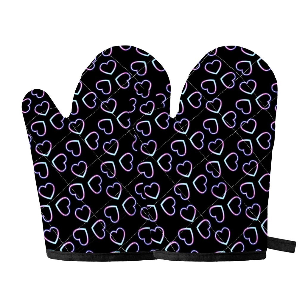 Lights Heart Pattern Print Oven Mitts